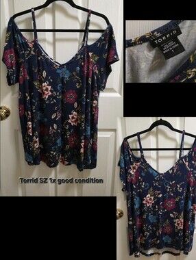 Torrid Navy Floral Cold-Shoulder Tank Top